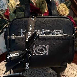 Bebe Cosmetic Bag & Pouch; Black Faux Lthr W/Rhinestones; Toiletry Bottles; NWT
